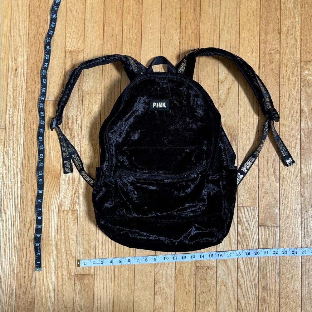 PINK  Logo Victoria's Secret Black Velvet Backpack